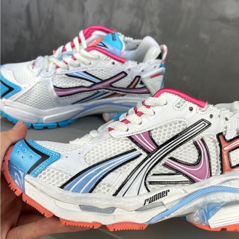 White and Pink Athletic Shoes with Retro Design